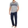 Marvmys Pigiami Uomo Cotone Due Pezzi Scollo a V Maniche Corte e Pantaloni Pigiama Lunghi Colori Contrastanti Completino per Casa Leggero Morbido