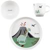 Sterntaler Set di stoviglie in porcellana Dino Rexi - Set di stoviglie con base in silicone antiscivolo e rimovibile - stoviglie per bambini e bambini con piatto, ciotola da 400 ml e tazza da 200 ml,