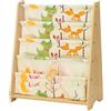 SONGMICS Libreria di Tessuto per Bambini, Libreria a 4 Livelli per Cancelleria, Libri e Quaderni, Scaffale per Cameretta, Asilo, Tema Animali e Finitura Acero GKR71YL