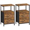VASAGLE Set di 2 Comodini, Tavolino con 2 Cassetti in Tessuto, Alto 61 cm, con Ripiano Portaoggetti, per Soggiorno Camera da Letto, Marrone Vintage, Inchiostro e Nero Opaco LGS225K01, 38 x 28 x 61 cm