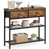 SONGMICS BELLAH Collezione - Consolle Ingresso, Tavolo Consolle, Tavolo dietro Divano, 2 Ripiani a Rete, Soggiorno Corridoio, 30 x 76,7 x 78,7 cm, 2 Cassetti in Tessuto, Marrone Vintage LGS075K101