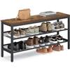 VASAGLE Panca Scarpiera a 3 Ripiani, Scaffale Portascarpe, con Bordi Rialzati, Stile Industriale, Montaggio Facile, 28 x 100 x 50 cm, Marrone Vintage e Nero Inchiostro LSB075KD02