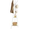 VASAGLE Appendiabiti da Terra, Attaccapanni Autoportante per Salotto, Stile Industriale, con 2 Ripiani, per Vestiti, Cappelli, Borse, Beige Naturale e Bianco Perla RCR016N01