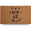 LifeGreen Zerbino Kera Animals con Fibre di Cocco, Tappeto Antisporco per Ingresso Rettangolare, 40X70 cm, Fondo in Lattice Antiscivolo - Stampa "I Love Cats"