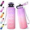 Baramumu Borraccia, 1500ML Senza BPA, Con Paglia, Borraccia Acqua, Bottiglia d'acqua Motivazionale con Indicatore del Tempo, Bottiglia con Cannuccia per Palestra - Lilla chiaro&Rosa chiaro