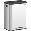 SONGMICS Cestino da Cucina, 2 x 30 L, Pattumiera Doppia per Raccolta Differenziata, Secchi Interni, Acciaio Inossidabile, Coperchio a Chiusura Morbida, Pedale Ampio, Argento Metallizzato LTB556E01