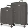 MOVOM Antracite Set di Bagagli 48x68x27 cm Rigido Polipropilene Chiusura TSA Integrata 109L 6.6 kg 4 Doppie Ruote Estensibile Bagaglio a Mano