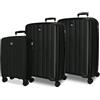 ROLL ROAD Joumma Acadia Set di Valigie Nero 55/65/75 cm Rigido Polipropilene Lucchetto a Combinazione Integrato 210L 10.2kg 4 Doppie Ruote Estensibile Bagaglio a Mano