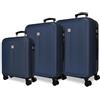 ROLL ROAD Camboya - Trolley per cabina, 40 x 55 x 20 cm, chiusura rigida in ABS, laterale, 37 l, 3,08 kg, 4 ruote, bagaglio a mano, Marino, 52 x 75 x 30 cm, Set di 3 valigie