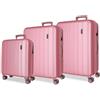 MOVOM Joumma Bags - Valigia da cabina con due scomparti, realizzata in materiale ABS resistente e leggero, 4 ruote girevoli, chiusura a combinazione laterale, Rosa, Taglia unica, Set 3 valigie 55-65