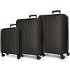 MOVOM Wood Valigia Cabina, Medie, Grandi e Set, Rigida ABS Chiusura TSA, 4 Ruote Doppie Estensibili Bags Bags Bags, Nero, Taglia unica, Set 3 valigie 65-75