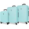 ROLL ROAD Joumma Formentera Azzurro Set di Bagagli 55/65/75 cm Rigido ABS Lucchetto a Combinazione Integrato 188L 10.3kg 4 Doppie Ruote Bagaglio a Mano