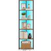 VASAGLE Scaffale a 6 Ripiani, Libreria con LED Regolabili, Scaffale Angolare con Struttura in Acciaio, 24,8 x 48 x 182,1 cm, per Soggiorno Camera da Letto Studio, Marrone Vintage LBC591KD01