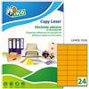 Tico Italia LP4FA-7036 Etichette adesive arancioni fluo, 70 fogli A4, rettangolari 70x36mm, 24 etichette per foglio, adesivo permanente, stampanti laser e inkjet