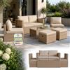 Juskys set di mobili da giardino Salou in polyrattan - Salotto resistente alle intemperie per 6 persone - Con tavolo e cuscini - Per ambienti esterni come giardino, balcone, terrazza - Crema/sabbia