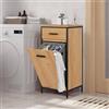 EUGAD Mobile Bagno, Armadietto Autoportante con 1 Cassetto, 1 Sacco per la Biancheria, Mobiletto in MDF con Struttura in Metallo, Rovere Chiaro + Nero, 38x34x80 cm