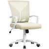 Yaheetech Sedia da Scrivania Ufficio Ergonomica a Rotelle Girevole Reclinabile in Rete Traspirante con Braccioli Altezza Regolabile Portata 136 kg Beige