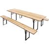 Bricozone Set Tavolo 2 Panche Birreria Completo in Legno Naturale con Gambe Pieghevoli in Metallo Nero per Giardino Bar Pub Piscina Fiera Picnic Campeggio Feste Sagre (200 x 70 x 75 cm)