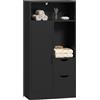 HOMCOM Mobile Bagno Slim, Mobiletto Bagno Salvaspazio con 2 Cassetti, Scomparti Aperti, Ripiani Regolabili, Armadietto da Terra per Sala da Pranzo, Salotto, Soggiorno, Cucina, 50x25x100 cm, Nero