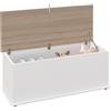 HOMCOM Cassapanca Contenitore da Interno 113L con Coperchio Ribaltabile, Baule Contenitore per Soggiorno e Ingresso, Panca Contenitore, Bianco e Color Legno