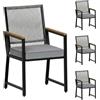 LIFERUN Set di 4 sedie da giardino in rattan LIFERUN, resistenti alle intemperie, sedia da balcone con braccioli in WPC, 4 sedie da esterno con cuscini rimovibili, sedie da pranzo in metallo, resistenti fino