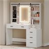 Hzuaneri Toeletta da Trucco con Luci LED Regolabili, Grande Specchio Rimovibile, con Portagioie, Ripiani Aperti, 5 Cassetti, con Tavolino, per Camera da Letto, Bianco DT33103X