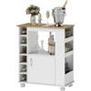 HOMCOM Carrello da Cucina con Ruote a Freno e Ripiani Regolabili, Isola per Cucina con Armadietto, 6 Portabottiglie Vino e 3 Ripiani Laterali, 75x39.5x88 cm, Bianco