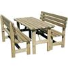AVANTI TRENDSTORE Wien - Set da giardino composto da 2 panche con schienale e 1 tavolo, in legno massiccio trattato con impregnante verde. Dimensioni: tavolo LAP 150x74x70 cm e panca LAP 150x45/90x53 cm