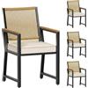 LIFERUN Set di 4 sedie da giardino in rattan, resistenti alle intemperie, con braccioli in WPC, 4 sedie per esterni con cuscino rimovibile, sedie da pranzo in metallo, portata 160 kg, per terrazza