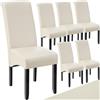tectake® Set 6 Sedie Sala da Pranzo Ergonomiche, Sedie Moderne Sala da Pranzo con Gambe in Legno Massiccio, Sedie Comode per Ideali per Soggiorno e Cucina, Design Elegante - Crema