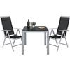 LIFERUN Set Giardino Esterno 3 Pezzis, Aluminium Tavolo da Giardino con Sedie, Tavolo e Sedie da Balcone, 2 Sedie Pieghevoli e Tavolino 75x75 cm, Salottino da Giardino Esterno 2 Posti, Grigio argento