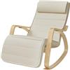 Bricozone Poltrona A Dondolo Reclinabile In Legno E Metallo Con Poggiapiedi Regolabile 5 Posizioni Seduta Imbottita Sfoderabile Per Balcone Giardino Interno Esterno 121.5 x 55 x 84 Cm Beige