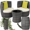tectake® Set di Mobili da Giardino, Poli Rattan e Alluminio, 2 Sedie, 1 Tavolo, 1 Vaso, Cuscini, Sedia da Esterno, Poltroncina, Set Balcone, Poltrona Giardino, Tavolo con Sedie Esterno - Grigio