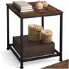 tectake® Tavolino Salotto 45,5x45,5x55,5cm, Tavolino da Divano o Comodino Stretto, 2 Ripiani, 1 in Rete, Ideale Soggiorno, Casa, Ufficio per Libri, Lampade, PC, Bevande - Legno Industriale Scuro