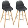 HOMCOM Set 2 Sgabelli Bar in PU Moderni, Sgabelli Cucina Alti con Schienale, Poggiapiedi in Acciaio, Seduta Alta 69 cm Imbottita, Gambe in Legno Faggio, Sedie Bar per Soggiorno Sala da Pranzo, Nero