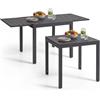 tectake® Tavolo da Esterno Allungabile in Alluminio, 80/160 x 80 x 75 cm, Regolabile in Altezza, Piano a Doghe, Piedini Antiscivolo, Resistente Intemperie, Tavolo da Pranzo 4-6 Persone - Grigio Scuro