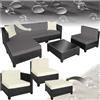 tectake® Set Salotto da Giardino Polyrattan, Telaio in Alluminio, Elegante Design Moderno, 4 Pezzi con Tavolo Vetro, Imbottiture Comfort 10cm, Arredo Giardino, Esterno, Adatto Terrazza, Balcone - Nero