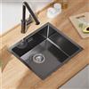 CECIPA Lavello Antracite Nero 50x44cm, Lavello Cucina in Acciaio Inox Angolare, Lavello Cucina Moderno in Acciaio Inox, Lavello da Incasso Piccolo, Lavabo Cucina da 50cm con Piano di Appoggio, 1