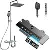 JUPPLIES Colonna Doccia Termostatica Nero Titanio 4 in 1 - Soffione Pioggia 25cm | Display LED | Miscelatore Ceramica | Doccetta + Cascata Vasca | Kit Doccia Completo Nero Opaco