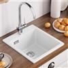 CECIPA Lavello in granito 40×45 cm Bianco - Lavello da cucina Mini, lavello singolo per piccola cucina, lavello rettangolare con set di scarico, moderna lavandina da incasso in granito