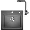 CECIPA Lavello Cucina 1 Vasca 50 x 45cm con Rubinetto, Lavandino Cucina Nero Antracite, Lavello in Acciaio Inox quadrato, Montaggio Incasso o Superiore, con Sifone no Dispenser Sapone