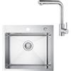 CECIPA Lavello Cucina 1 Vasca 50 x 45cm con Rubinetto, Lavandino Cucina in Acciaio Inox quadrato, Lavabo Piccolo Montaggio Incasso o Superiore, Superficie Spazzolata, con Sifone
