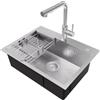CECIPA Lavello Cucina 1 Vasca 60 x 45cm con Rubinetto, Lavandino Cucina in Acciaio Inox quadrato, Lavabo Piccolo Montaggio Incasso o Superiore, Superficie Spazzolata, con Scolapiatti e Sifone