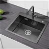 CECIPA Lavello Cucina 1 Vasca 50 x 45cm, Lavandino Cucina Nero Antracite, Lavello in Acciaio Inox quadrato, Montaggio Incasso o Superiore, con Sifone no Dispenser Sapone