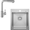 CECIPA Lavello Cucina 1 Vasca 40 x 45cm con Rubinetto, Lavandino Cucina in Acciaio Inox quadrato, Lavabo Piccolo Montaggio Incasso o Superiore, Superficie Spazzolata, con Sifone
