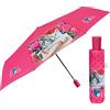 PERLETTI Ombrello Pieghevole Automatico Donna Rosa con Gattini - Ombrellino Antivento Compatto Piccolo Resistente - Ombrello Mini da Viaggio Borsa Ragazza Cuccioli - Diametro 96 cm (Fucsia con Gatti)