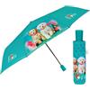 PERLETTI Ombrello Pieghevole Automatico Donna con Cagnolini - Ombrellino Antivento Compatto Piccolo Resistente - Ombrello Mini da Viaggio Borsa Ragazza Cuccioli - Diametro 96 cm (Azzurro con Cani)