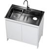 Locuetyn Mobile Lavatoio Moderno, Armadio Impermeabile in Alluminio a Nido d'Ape con Lavello Nero Nano Inox, Lavatoio da Esterno/Interno con Rubinetto a Collo di Cigno, Bianco/Grigio