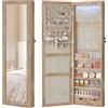 SONGMICS Specchio Portagioie con 6 Luci a LED, Alto 120 cm, Armadietto Portagioie da Parete o Porta con Chiusura e Specchio, 2 Cassetti, 10 x 37 x 120 cm, Marrone Cammello JJC093N01