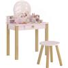 AIYAPLAY Set Toeletta Trucco Bambina 2 in 1 con Sgabello 3-6 Anni Rosa | Postazione Tavolo Trucco in Legno, Specchio in Acrilico, Cassetto, 2 Ripiani, Bordi Arrotondati